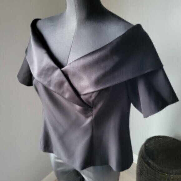 Black Satin Off Shoulder Blouse NWT Sz XL - Picture 10 of 14